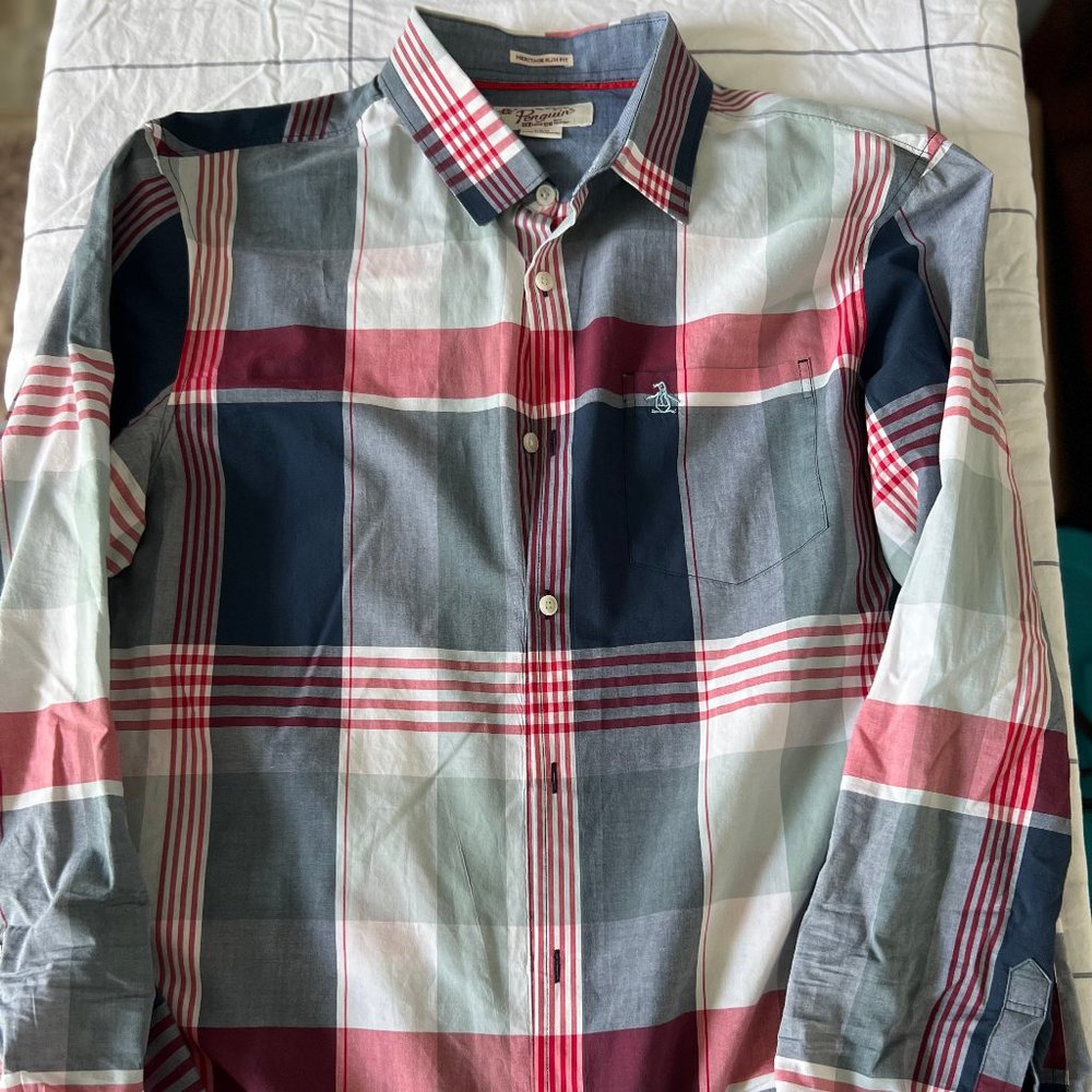Penguin Button Down Shirt Red/Blue